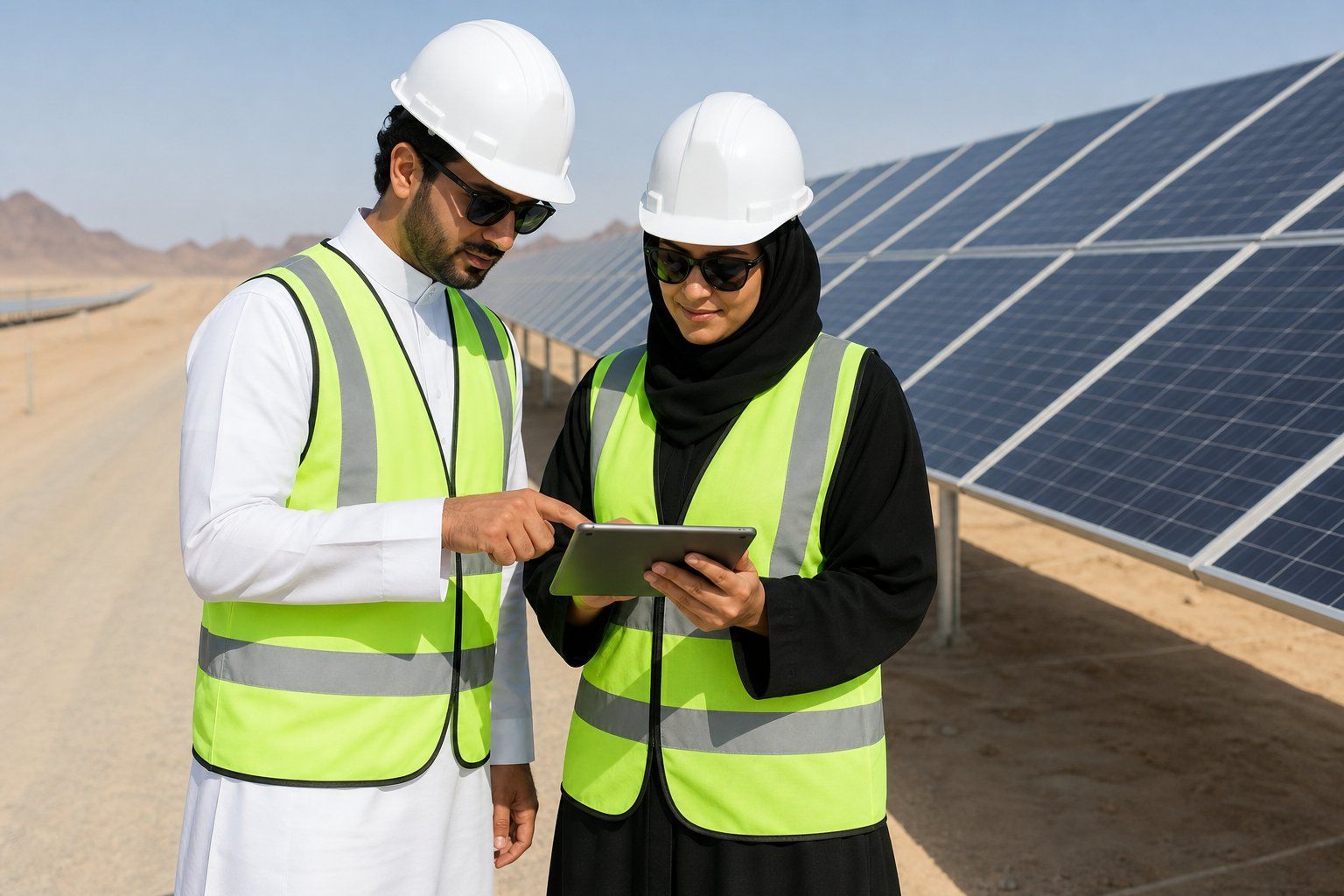 مهندسو الشركة يتفقدون محطة طاقة شمسية